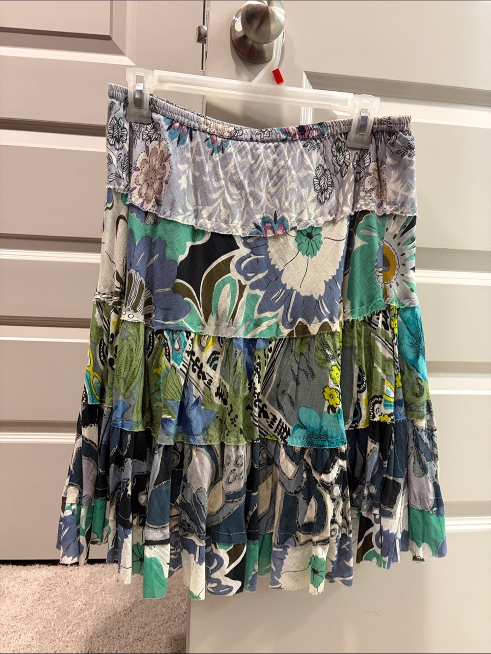 Derek Heart Multicolored Floral Tiered Skater Skirt in Blue, Green & Gray